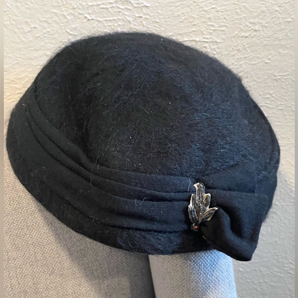 Henry Pollack Melosoie Black Wool Cloche Dress Hat Flapper Vintage